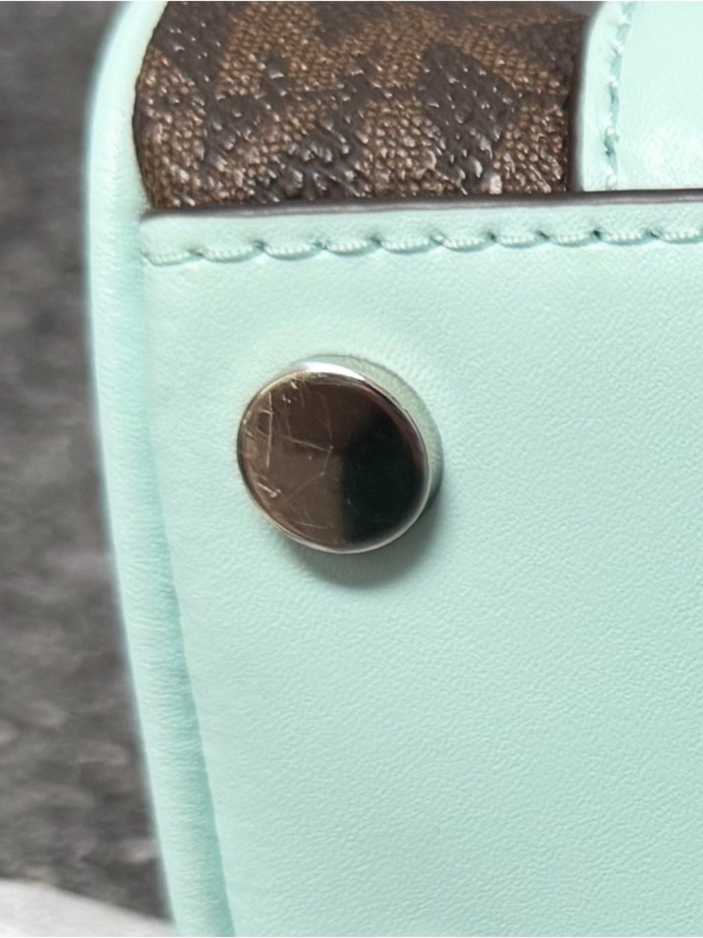 NWT Michael Kors Bedford Legacy XS Logo Duffle Crossbody Bag Brown/Aqua Blue 178 - Picture 16 of 16
